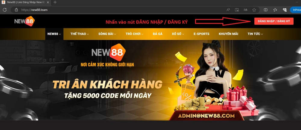 Truy cập trang chủ New88.team và nhấn nút Đăng ký / Đăng nhập Truy cập trang chủ New88.team và nhấn nút Đăng ký / Đăng nhập