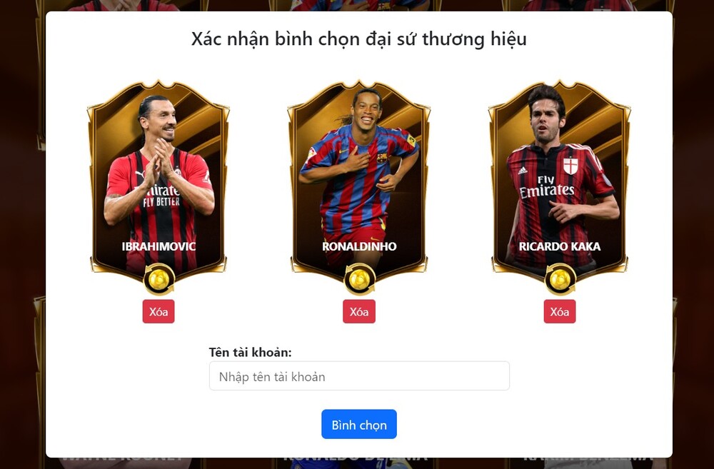 Nhập tên tài khoản để xác nhận bình chọn Xác nhận bình chọn